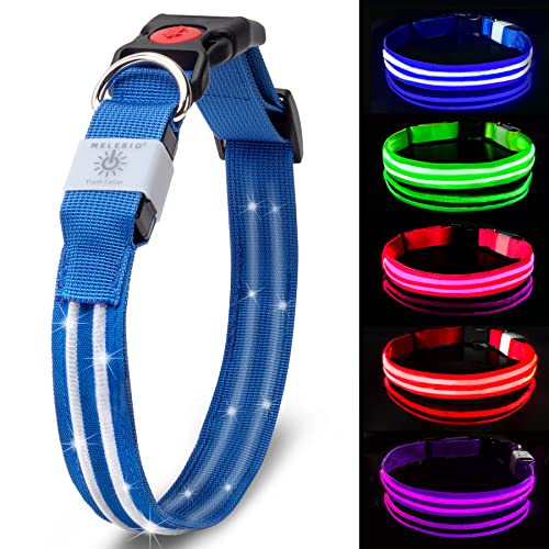 MELERIO Hundehalsband, blinkend, wasserdicht, wiederaufladbar, für mehr Sicherheit, verstellbar, erhöhte Sichtbarkeit, super hell, für kleine, mittelgroße und große Hunde Cover