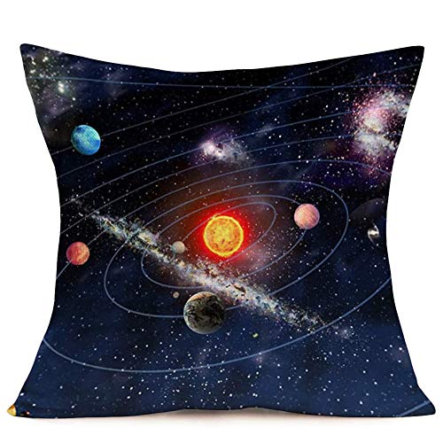 Doitely Set Of 4 Space Planet Throw Pillow Covers 3D Solar System Universe Planet Image Decorative Pillow Covers 18X18 Inch Cotton Linen Cushion Cover Square Accent Pillow Cases #TOP4