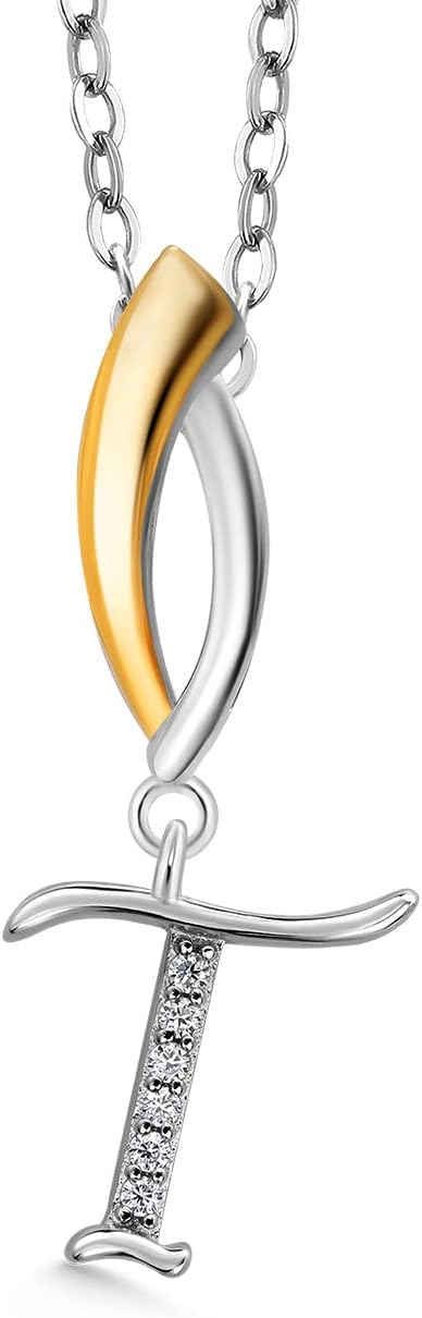 Gem Stone King Initial Pendant Necklace Letter A to Z Alphabet | 925 Sterling Silver | White Moissanite | Gift Women Mother's Day Christmas Wife Mom Girlfriend Anniversary Birthday | By Keren Hanan