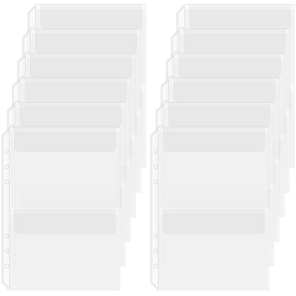 SOFPLATE 12 Sheets A5 Binder Inserts 2 Pockets Folder Binder Dividers 8.4 x 5.9 Inch 6 Hole Clear PVC Waterproof Storage Loose Leaf Protector Bags for Cutting Dies Stencil Album Stamps DIY Crafts