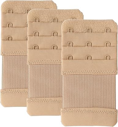 Bra Extender 3-Hook, 3 Pack, Beige, Elastic Band Bra Strap Extension, Multiple Rows-image-19