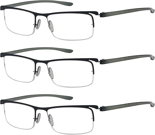 Eyekepper 3 pares de gafas de lectura de media llanta para hombres de metal, marco negro +2.75