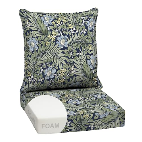 Image of Arden Outdoor Foam Deep Seat Cushion Set, 24 in x 24 in, Weather-Proof, Rain-Proof, Fade Resistant Patio Cushion, Bottom and Back Cushion for Chair, Sofa, and Couch Sapphire Morrison Floral