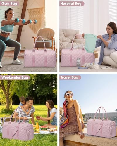 Image of Women Weekender Travel Duffle Bag: Travel Duffel Overnight Bags with Shoe Compartment Large Carry on Tote with Toiletry Bag Weekend Traveling Yoga Gym Hospital Bag for Women with Wet Pocket Pink