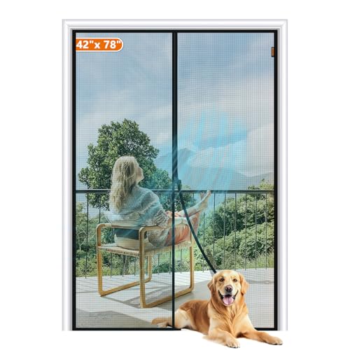 Image of MAGZO Magnetic Screen Door, Fits Door Size 42 x 78 Inches, Actual Screen Size 44 x 79 Inches Reinforced Fiberglass Mesh Curtain for Front and Entry Entrance Mesh with Full Frame Hook & Loop, Gray