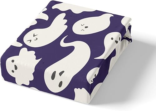 Miniatura 5 de Castle Fairy Juego de sábanas de Feliz Halloween, tamaño King, bonita silueta de dibujos animados de fantasma, sábana bajera con bolsillo profundo,