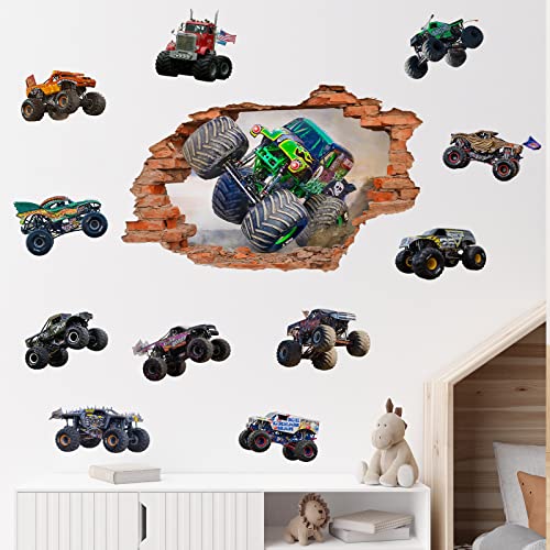Super Monster Truck Wall Stickers, Multiple Posters, Peel And Stick Decals, 3D Effect Art Mural Car Decor Decoration, Kids Room Bedroom Playroom Sticker (Style 1) #TOP3