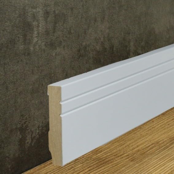 PROVISTON - Battiscopa in MDF, 16 x 80 x 2500 mm, nucleo in MDF laminato, bianco, per incollare, clip, viti e chiodi, 25 m, 10 pezzi