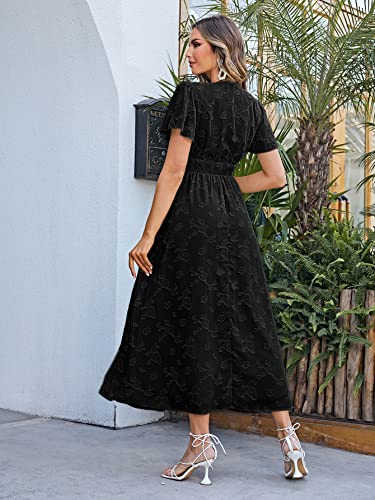 Image of Simplee Women's Boho Floral Maxi Dress Flowy Casual V Neck Short Sleeve Wedding Guest Holiday Beach Long Dress