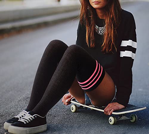 Image of Abodhu Womens Thigh High Socks, Over Knee Socks for Women, Striped Knit Long Tall Stockings, Cosplay Casual Socks