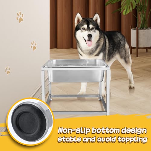 2 Gallons Elevated Dog Water Bowl - Durable Stainless Steel Raised Dog Bowl with Stand for Large Dogs, Easy to Clean and Assemble for Indoor Outdoor (11.4\" Tall)