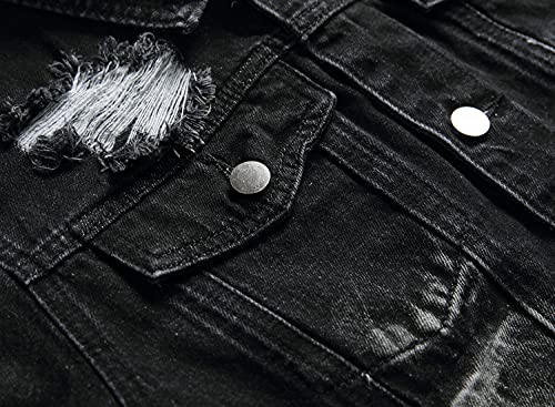 Image of Mens Denim Jacket Ripped Slim Jean Jacket Coat for Men