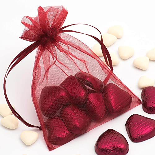 Image of Dealglad 50pcs Drawstring Organza Jewelry Candy Pouch Christmas Wedding Party Favor Gift Bags (3x4 inch, Wine)