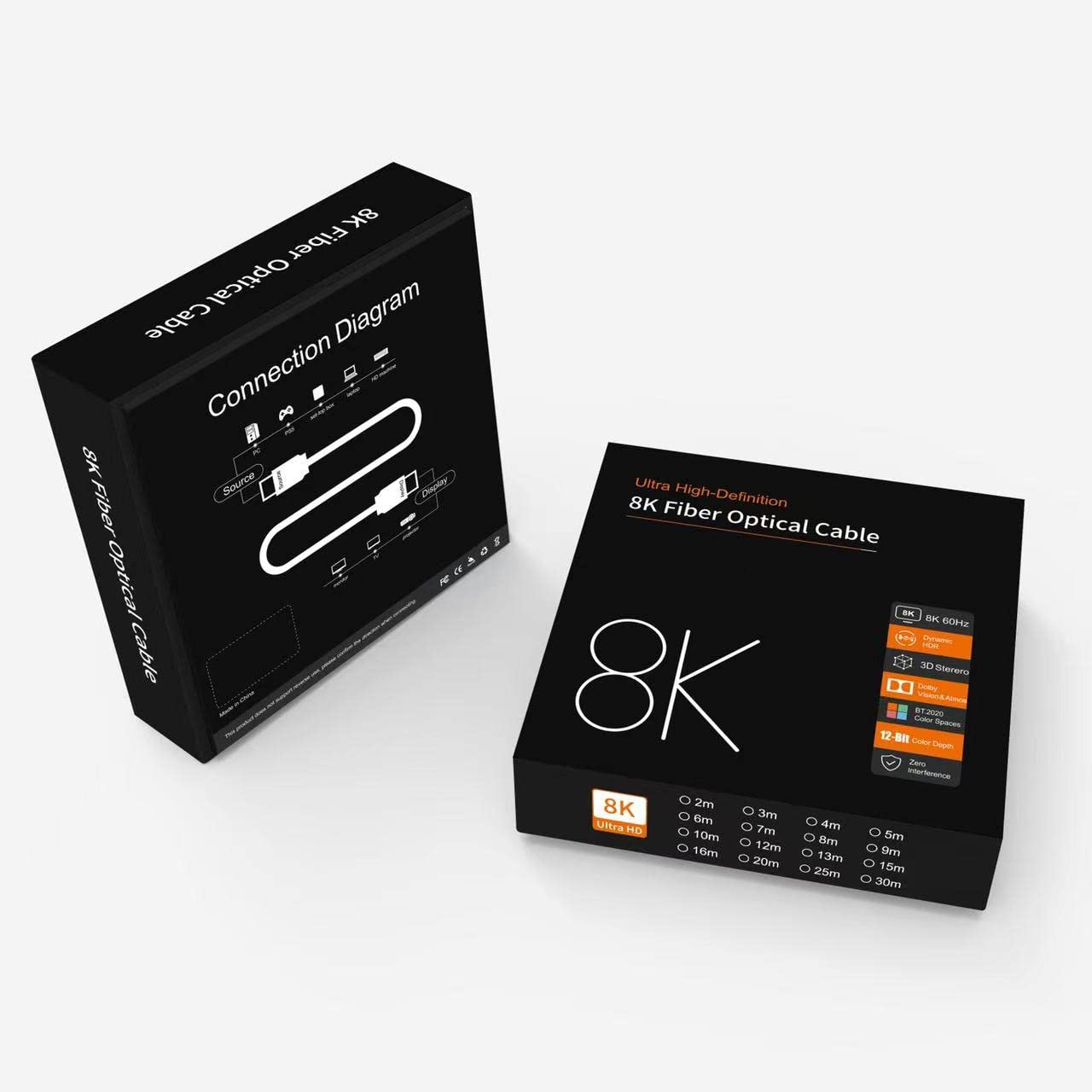 PremiumCord Cable de Fibra Óptica Activa 8K Ultra Alta Velocidad HDMI 2.1, 48 Gbit/s, HDMI 2.1, 3D, EDID, ARC, HDR, Resolución 8K@60Hz 4320P, 4K@120Hz, Chapado en Oro, Longitud 50 m