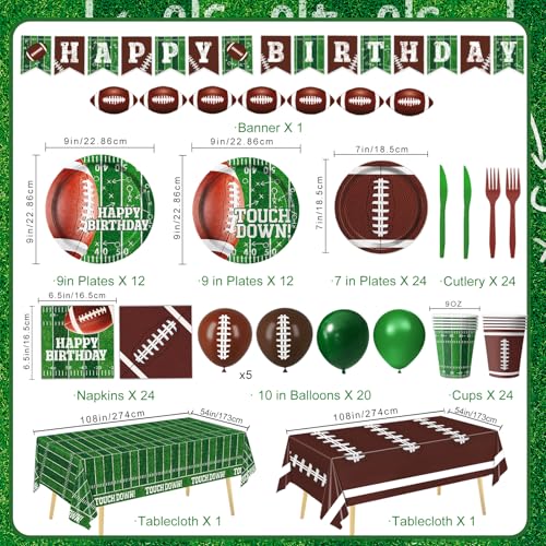 Football Birthday Party Decorations Includes Plates, Napkins, Cups, Banner, Balloons, Touchdown Tablecloth for Football Birthday & Tailgate Party Decorations, Serves 24 - Image 4