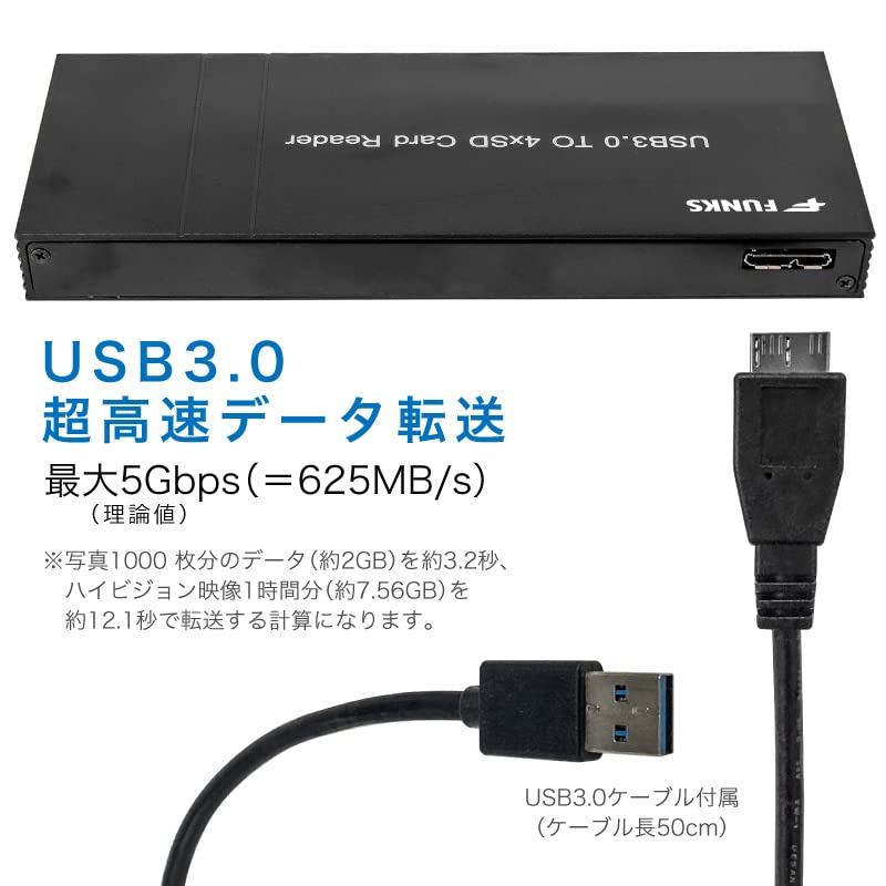 FUNKS SDカードリーダー 4スロット USB3.0