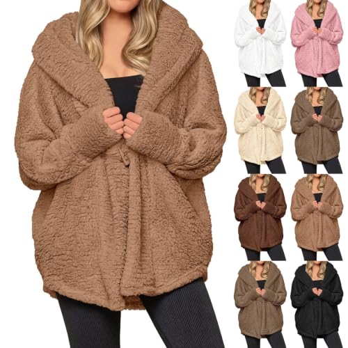 Sherpa Jacket Women Fleece Cardigan Hooded Loose Warm Coat Winter 2026 - image 1