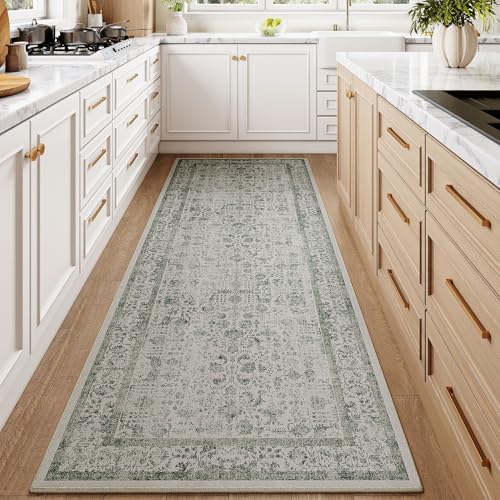 PureCozy Black Runner Rug 2x6 Hallway Machine Washable Kitchen Vintage Distressed Non Slip Long Carpet Indoor Retro Floral Bedroom Accent Throw Rug for Bathroom Office Laundry Dining Room 2'