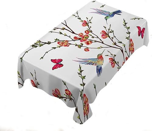 WONDERTIFY Mantel floral de colibríes, flores tropicales japonesas, mariposas, sin arrugas, antidecoloración, a prueba de polvo, lavable, decoración