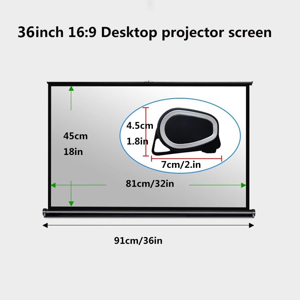 Generico Schermo per Proiettore Piccolo, Schermo per Proiettore da Pavimento Estraibile Manualmente Retrattile 16:9 4K HD per Scuole, Interni ed Esterni(36inch)