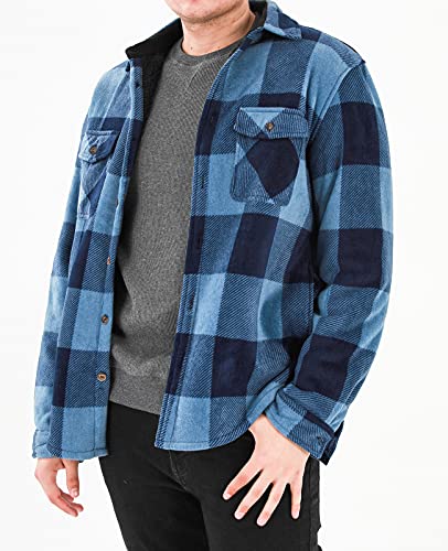 Image of Lisskolo Men's Warm Sherpa Flannel Shirt Jacket Heavy Fleece Lined Plaid Button Up Jackets