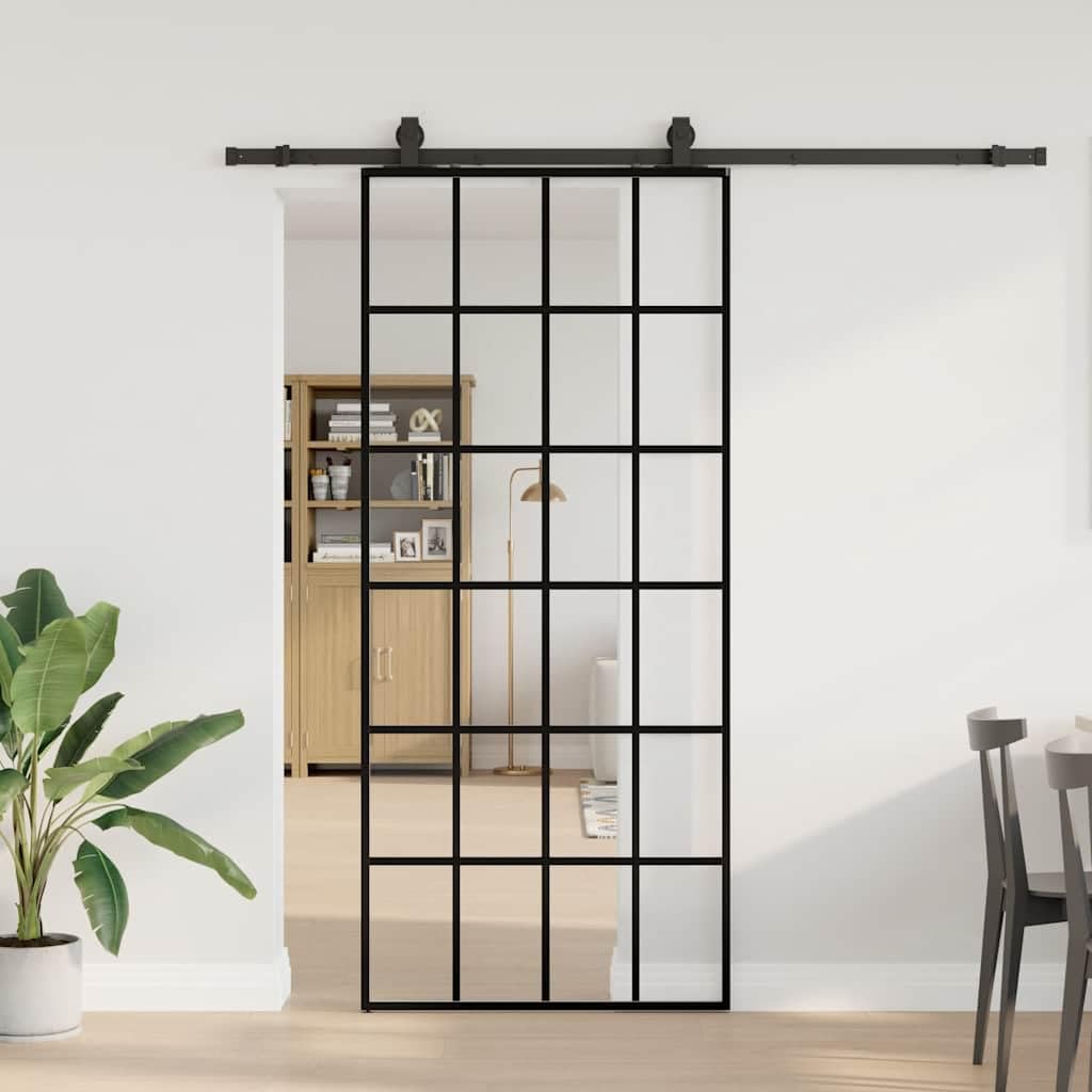 Porta scorrevole con guarnizione, porta in vetro ESG, 90 x 205 cm
