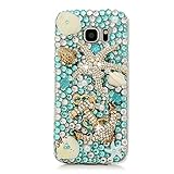 S7 Edge Case, Samsung Galaxy S7 Edge Case - Mavis's Diary 3D Handmade Blue Ocean Series Full Diamonds Bling Crystal Golden Anchor Starfish Cute Shells Design [Full Edge Protection] Clear Hard PC Cover