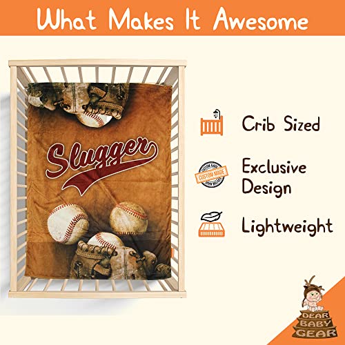Image of Dear Baby Gear - Reversible Baby Blankets - Soft Nursery Blanket for Newborn - Toddler Blankey - Throw Blanket for Boys & Girls - Infant Blankets - 40x30 (Slugger Baseball Glove - Light Brown)