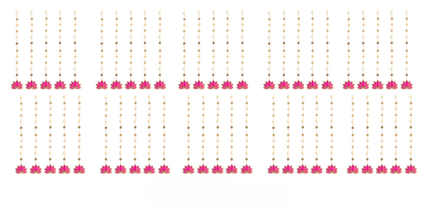 The Banner Company Pink & Gold 2m Lotus Paper Garlands (Pack of 10) - Perfect for Diwali, Pooja, Navaratri, and Festive Decorations