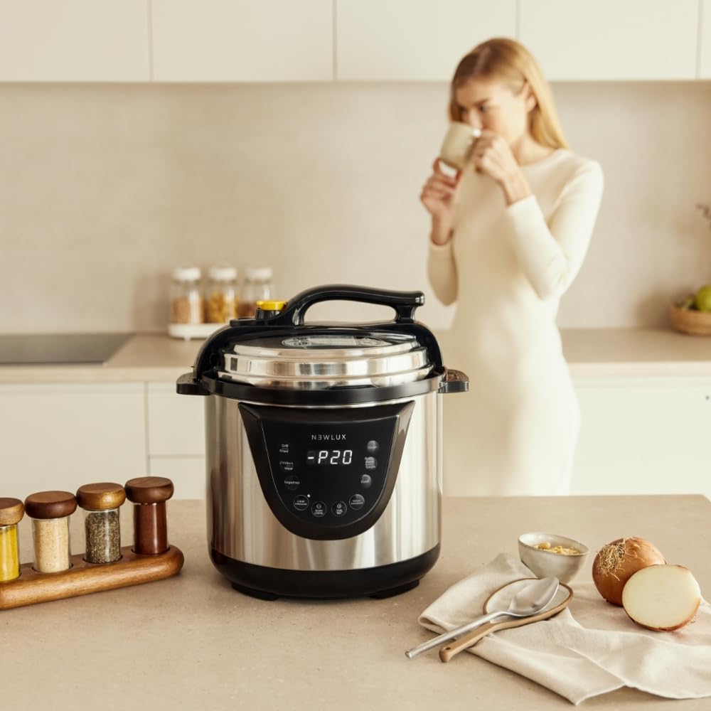 NEWLUX- Mijoteuse Électrique Programmable Chef Pot V110. Multicuiseur Électrique Multifonction, 10 Programmes, 1000W, 6L, Conserve la Chaleur, Système Duo-pressure, Récipient 100% Antiadhésif