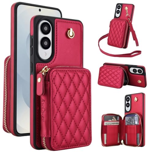 Étui portefeuille Samsung Galaxy A55 5G rouge protection rabat cuir motif grille