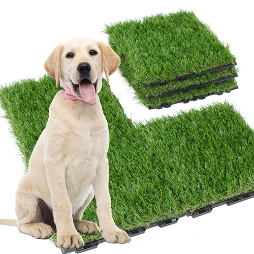 Image of XLX TURF Fake Grass Pee Pads for Dogs Set of 6 - 12 inch x 12 inch Artificial Grass Interlocking Tiles for Pets Potty Training Indoor Outdoor Patio Balcony Playpen Self Draining