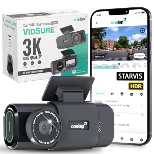 Image of Onelap Vidsure (2026 Sony STARVIS IMX335) - 3K UpScaled to 4K Dashcam for Car | Front Only | 5MP 3840p QHD Front | 5.8Ghz WiFi | HDR |1.47 inch LCD | Dual Port Charger