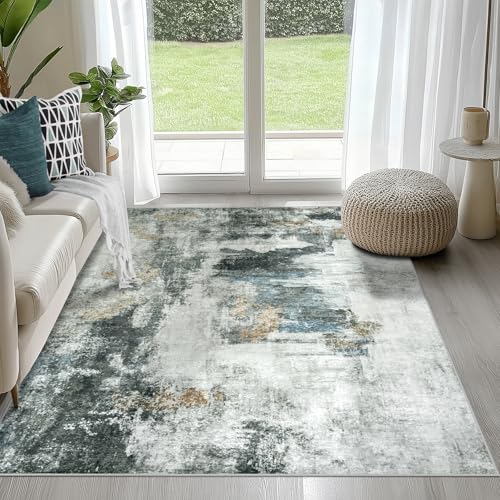 4x6 Area Rugs for Living Room Washable Bedroom Dining Room Black Gold