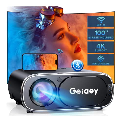 【Auto Focus】Projector With Wifi 6 And Bluetooth 5.2 With 100'' Screen, Goiaey 490 Ansi Native 1080P 4K Support Movie Video Projector, Auto 6D Keystone, Portable Projector For Ios/Android/Tv Stick/Ps5 #TOP3