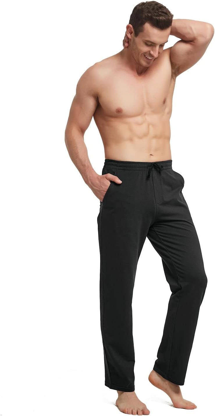 baleaf Men's Sweatpants Yoga Lounge Cotton Pajama Pants Casual Open Bottom Straight Leg Stretchy Sweat Pants with Pockets - Image 4
