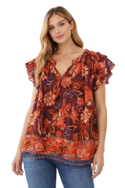 nobarr Women's Plus Size Floral Printed Loose Fit V-Neck Flutter Sleeve Casual Top-picture-29