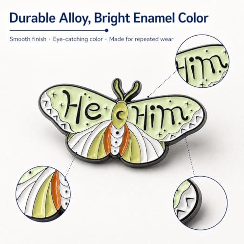 Image of LGBTQ Pronouns Cute Butterfly Pin - She They /He Him /They Them /She Her /He They Gender Identity Bulk Pins for Pride Parade, Daily Wear, Lapel, Hat, Backpack(Free 1pc Pride Sticker Included)