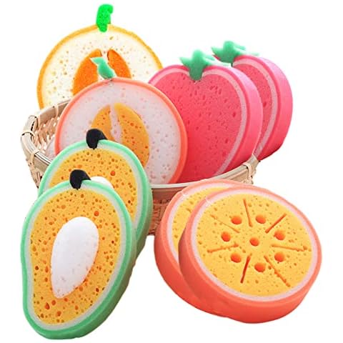 General Purpose Sponge Scourer Dishwashing Sponge for Kitchen,Suuwwn Cartoon Fruit Kitchen Cleaning Sponge Washing Up Sponges Sponge Scourer Dual-Sided Dishwashing & Cleaning Sponge Kitchen 8pcs Cover