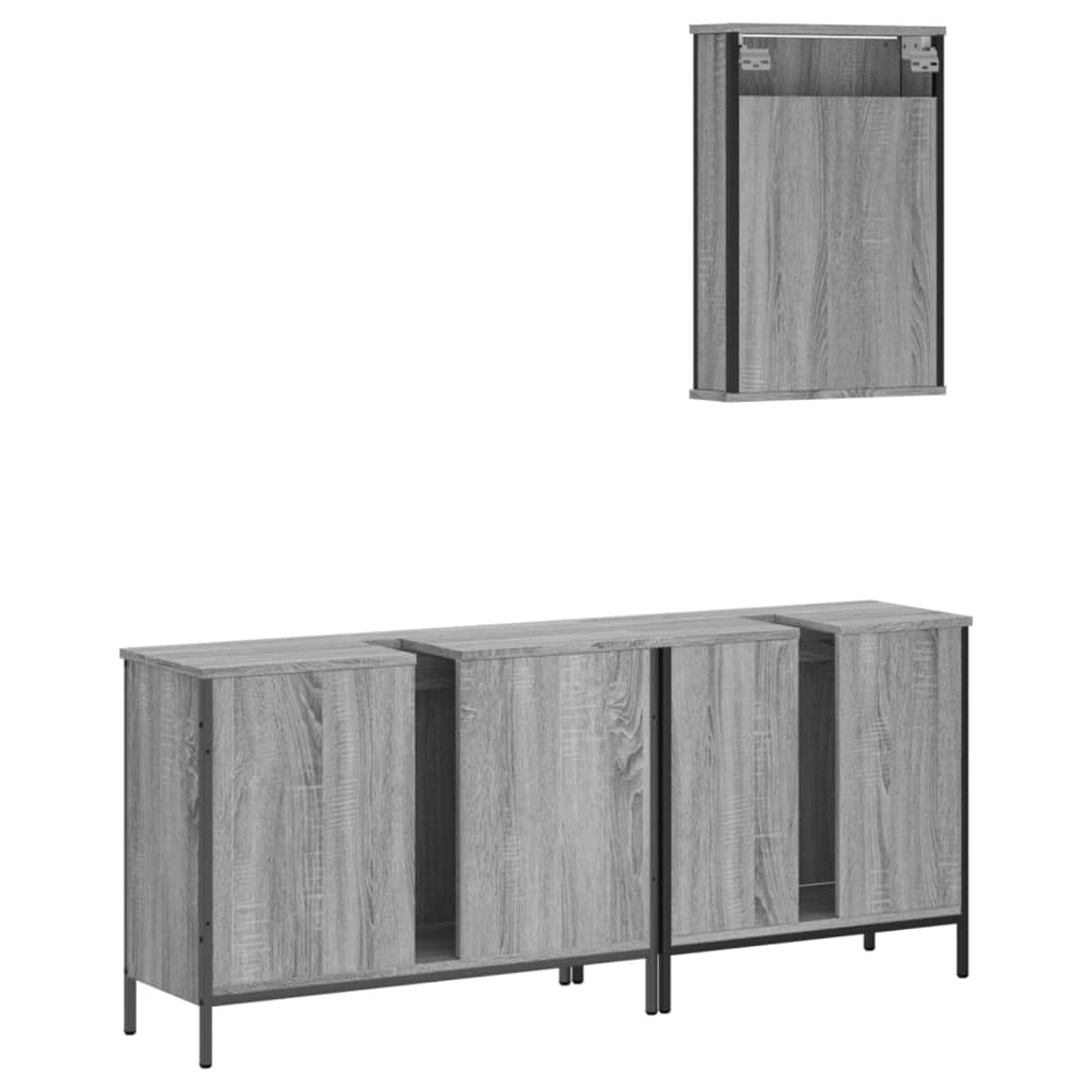 SYDE Set Muebles de Baño 3 Pzas Madera Gris Sonoma | Con Espejo, Montaje en Pared, Resistente a Humedad, Amplio Almacenaje