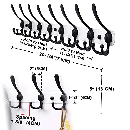 image for Dseap Coat Rack Wall Mount - 29.5” Long 8-Tri-Hooks Heavy Duty Coat 