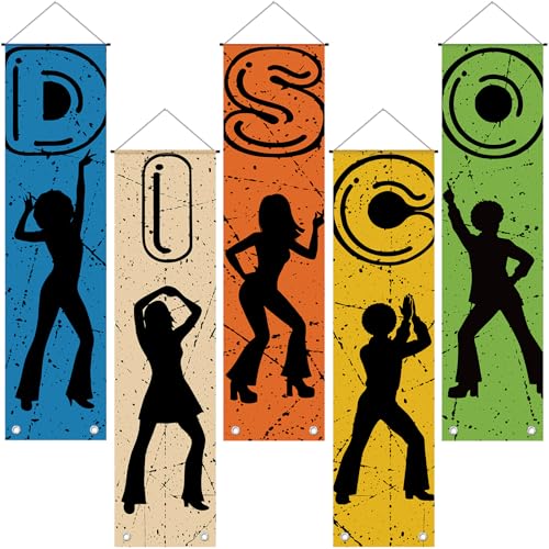 VitalCozy 5 Pcs Neon Disco Banner Wall Speakeasy Party, Graffiti