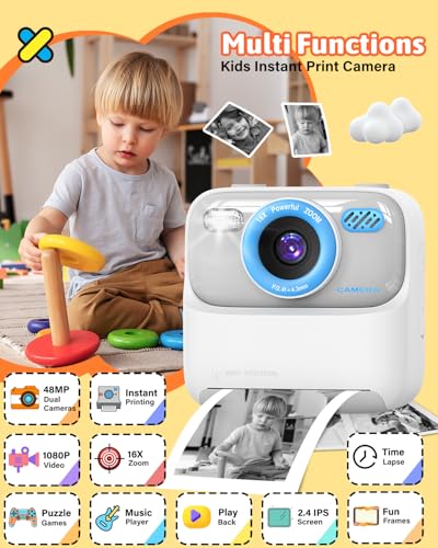 Mgaolo Kids Camera Instant Print Photo,Children Digital Camera Toys Gift with HD Video for Girls Boys 3-12 Age,Chritmas Birthday Festival Present for 3 4 5 6 7 8 9 Year Old Child (White) - Thumbnail 2
