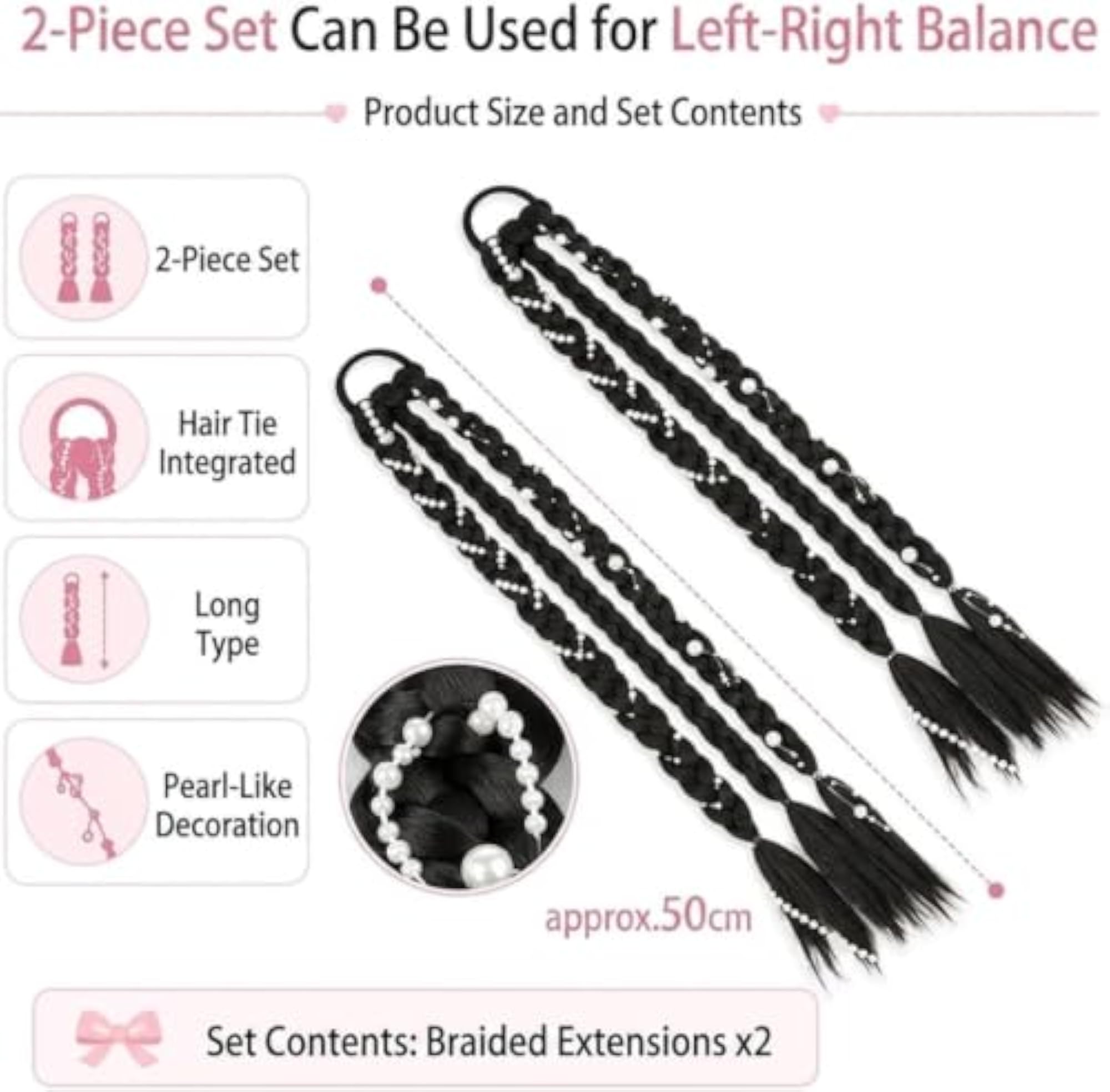 2pc Long Braid Ponytail Extensions, Synthetic Hair, For Women