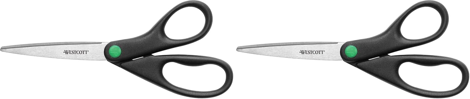 Westcott 8" Straight Kleenearth Recycled Stainless Steel Scissors, Case of 120, Black (41418)