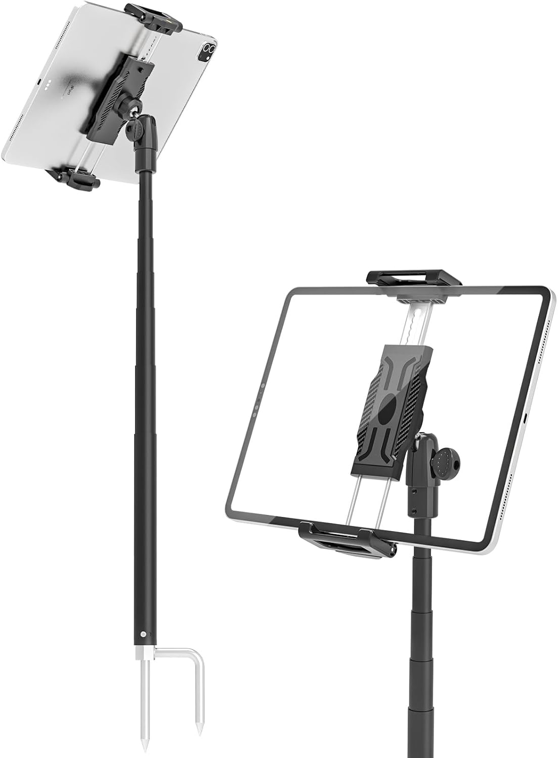 Tablet Monopod Stand, 360° Heavy Duty Sturdy Quick-Set Ground Spike Base, Golf Swing Recording Stand, Fit Thickness Case (Deep Max 1.18'') for iPad Pro/Air/Mini, Galaxy Tab & 6.1-15.6" Devices