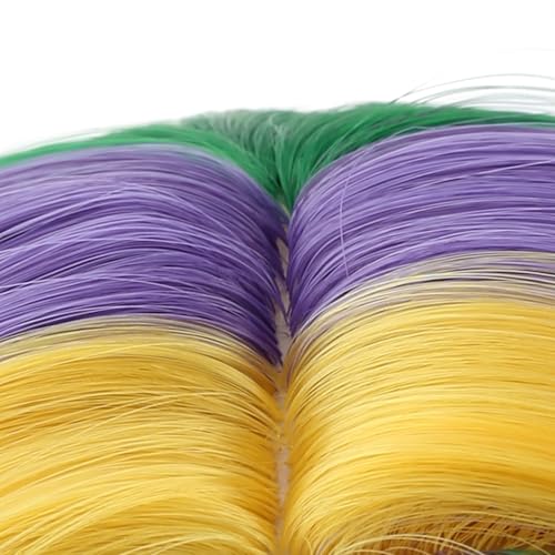 Image of PATTNIUM Mardi Gras Colored Bob Wig for Kids Girls Purple Green and Yellow Short Blue Straight Wig with Bangs Cosplay Party Synthetic Rose Net Daily Wear Wig