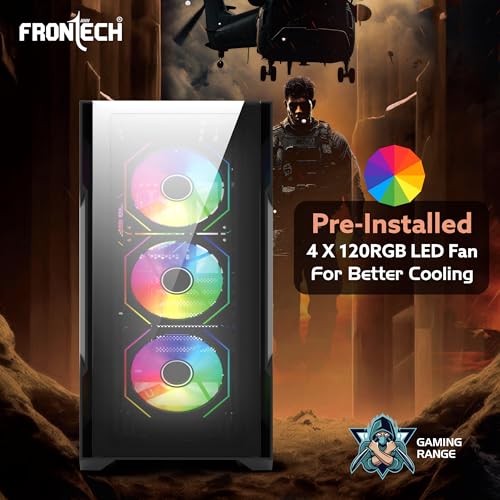 Image of FRONTECH QUADRA Gaming Computer Cabinet |120mm ARGB Fans | Washable Dust Filter | Tempered Glass Side Panel | USB 3.0, USB 1.0, Type-C, HD Audio /Mic | ATX /MATX Motherboard Support (FT-4385)