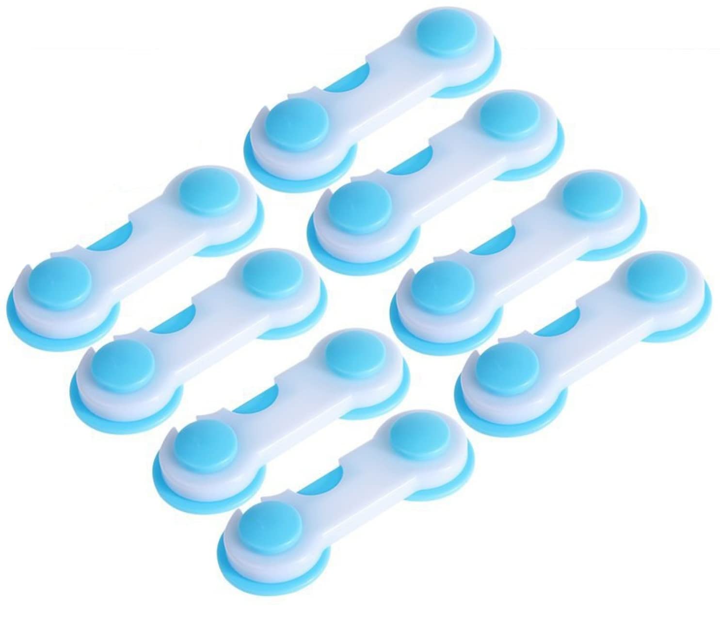 SYGA Baby Safety Locks Uses Dual Adhesive Tape Child Proof Cabinets Drawers Appliances Toilet Seat Fridge (8 Pcs, Blue)
