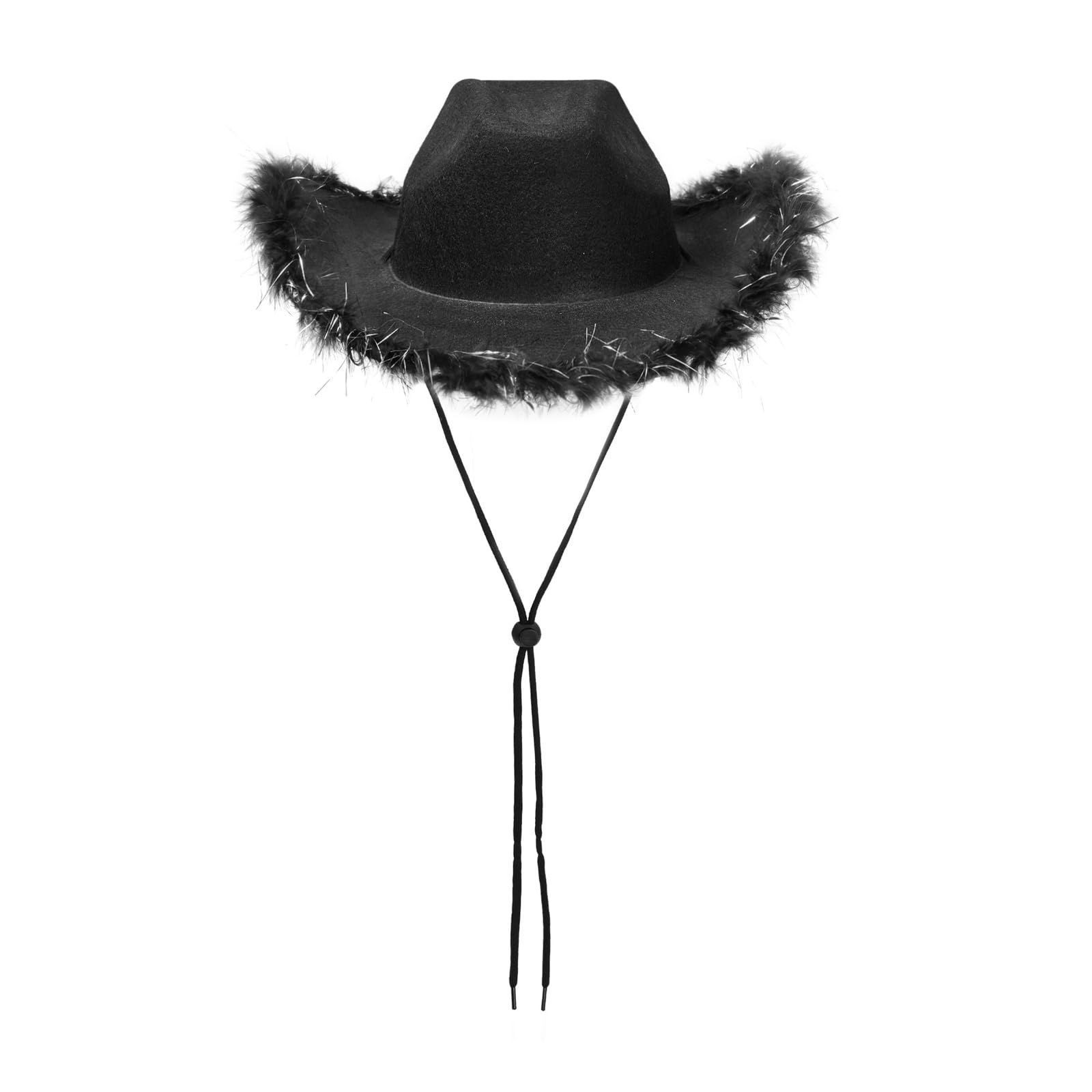 PWGGMAA Kids Western Felt Cowboy Hat with Adjustable Strap, Wide Brim Hat Costume Accessory for Boys Girls Party Cosplay (Black Fur Trim, ONE SIZE)
